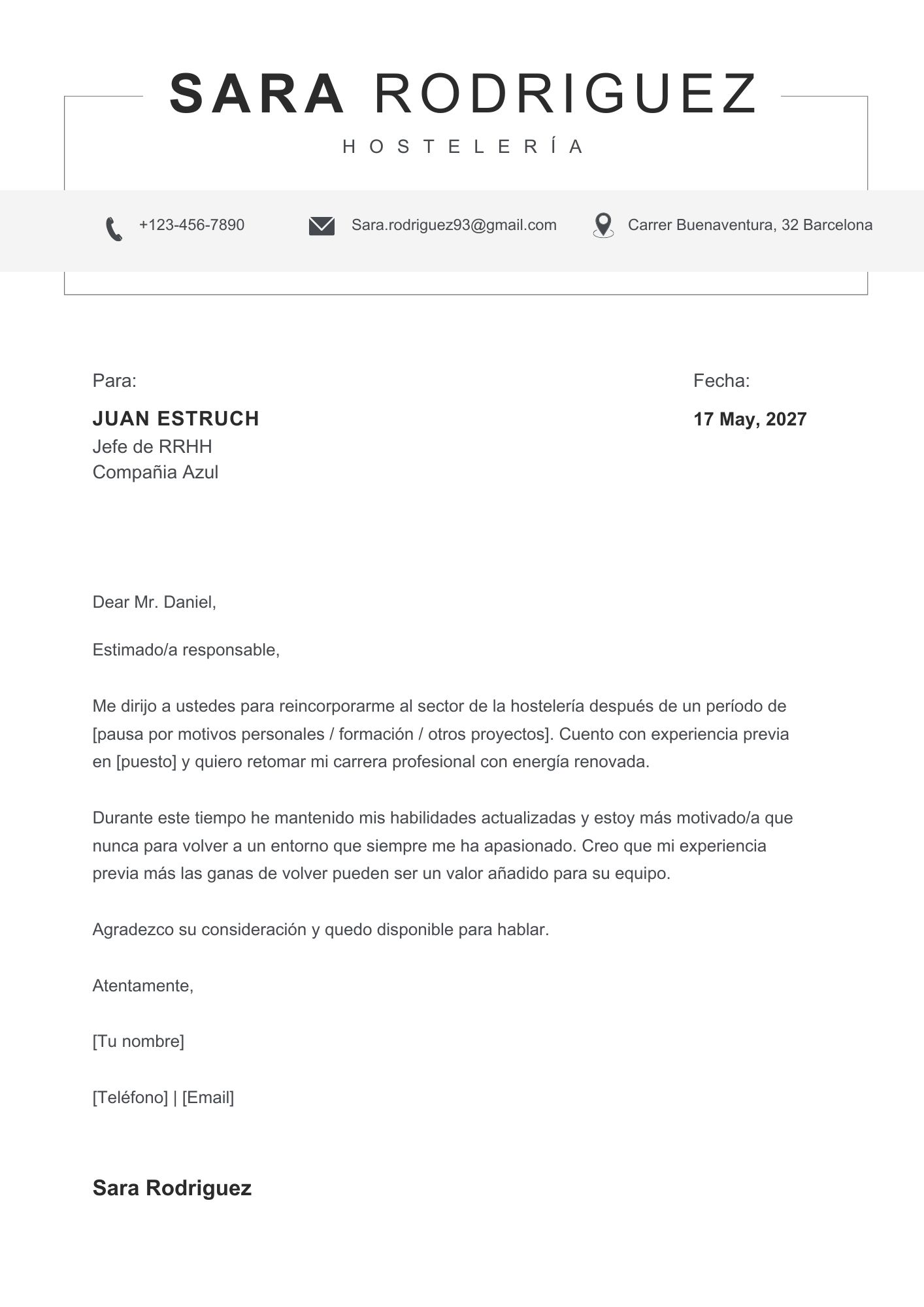 Vista previa: Carta de reincorporación al sector